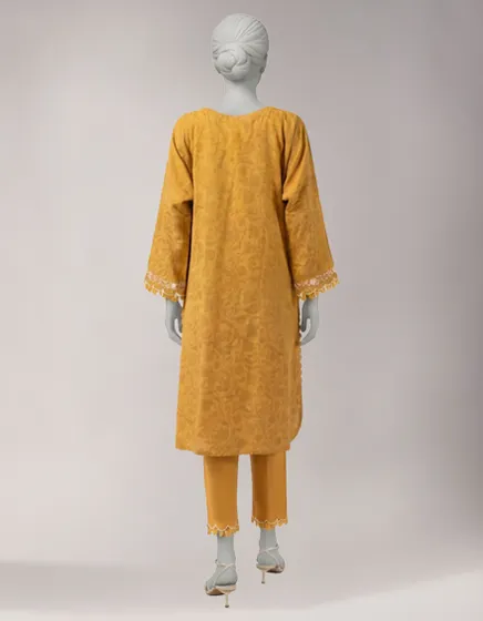 MUSTARD EMBROIDERED TEXTURED UNSTITCHED 2PC - Image 2