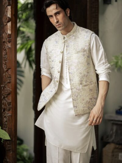 Antique-White Embroidered Waistcoat